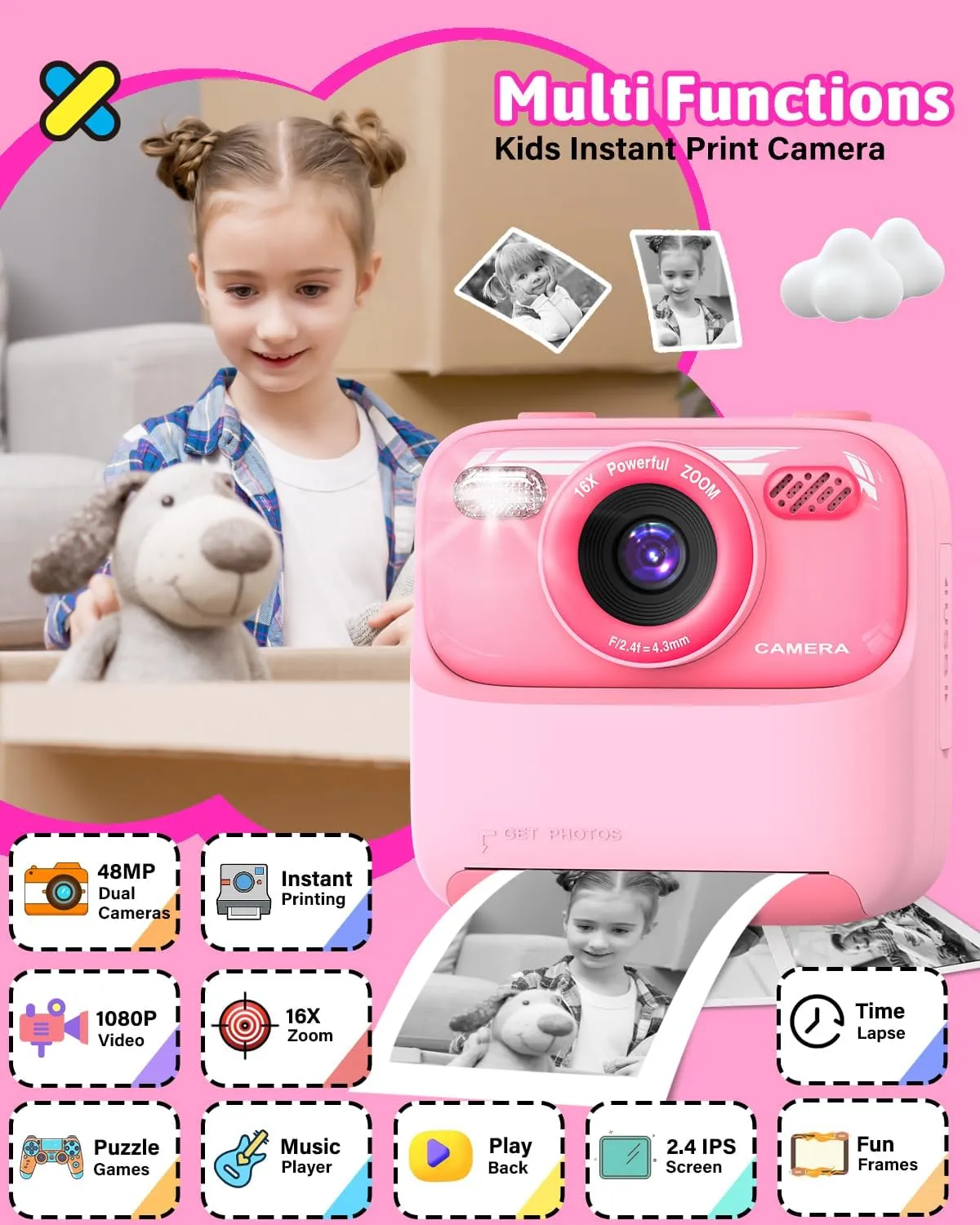 3 4 5 6 7 8 9 Year Old Child (Pink) Mgaolo Kids Camera Instant Print Photo,Children Digital Camera Toys Gift with HD fortuitous Video for Girls Boys 3-12 Age,Chritmas Birthday Festival Present for 