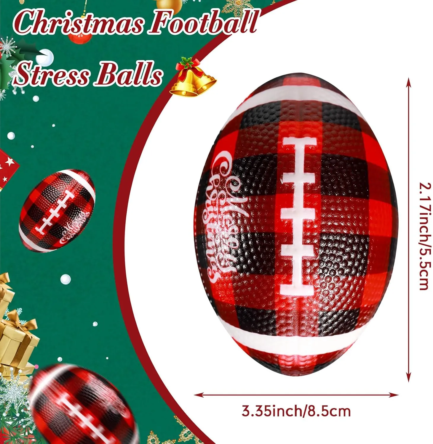 3.35" Small Red Black Buffalo Plaid Relief Stress worth Ball for Xmas Carnival Party Favors Stocking Stuffer Filler Gifts Jerify 24 Pcs Christmas Stress Ball Bulk$ Mini Christmas Foam Football 