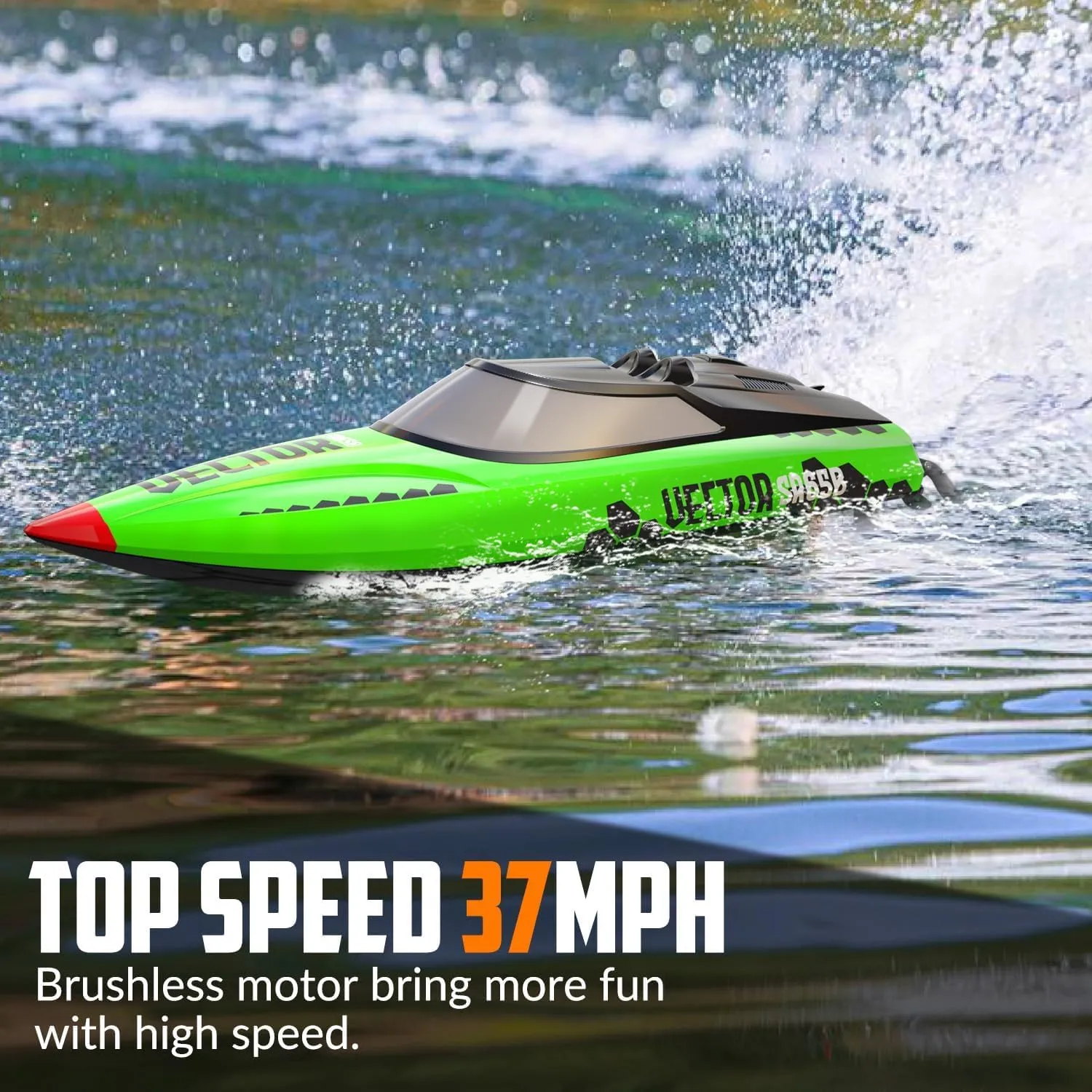 37MPH 25.6" High Speed Racing RC Boat with Self-righting&Reverse Feature$ RTR Version for Adults VOLANTEXRC Brushless Remote Control Boat VectorSR65B$ puritan stylize 2.4Ghz 