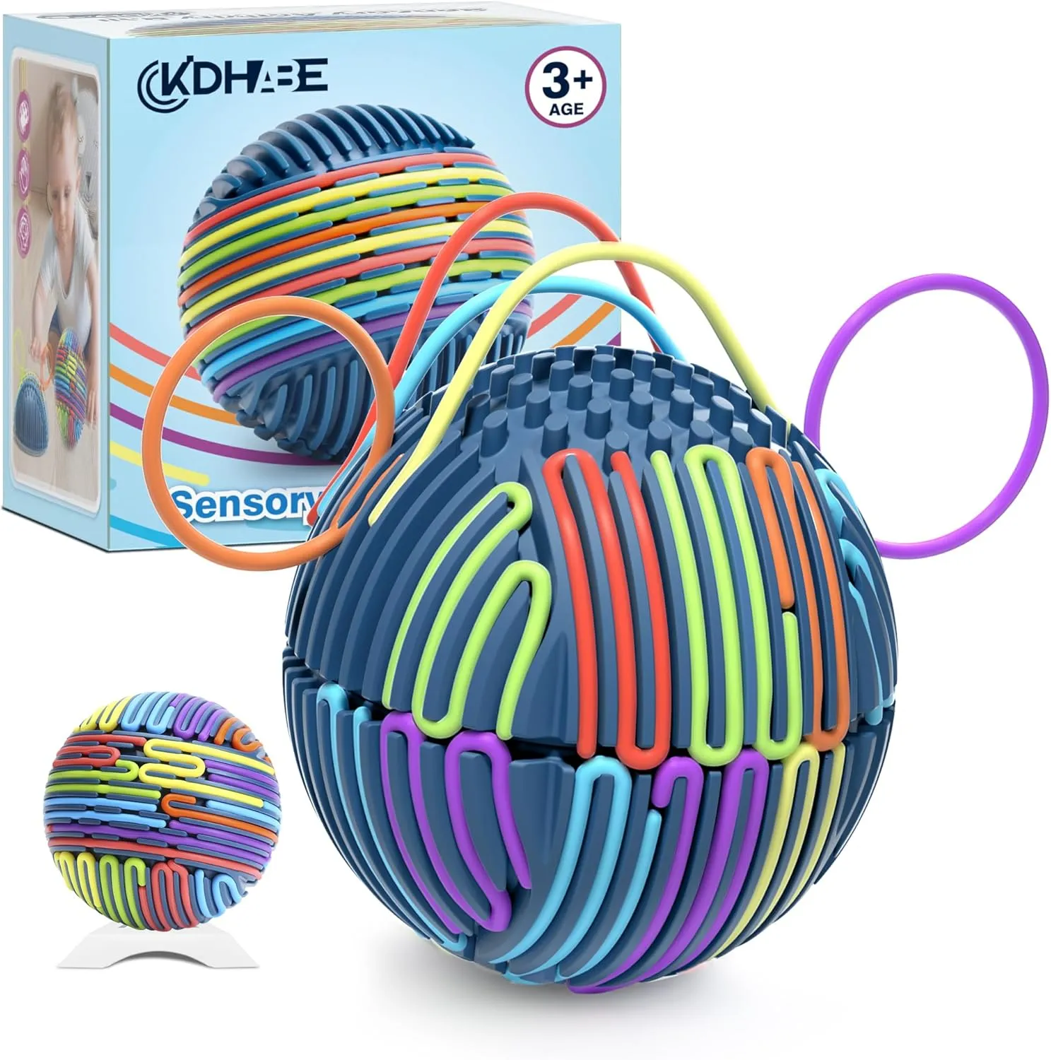 3D Sensory Activity Board for Autism ADHD$ Anxiety$ Stress Relief$ Ideal for Home$ School$ Travel Sensory Activity Ball for Kids Adults$ Sensory Fidget Toys yean native with 24 Strings & Display Stand$ 