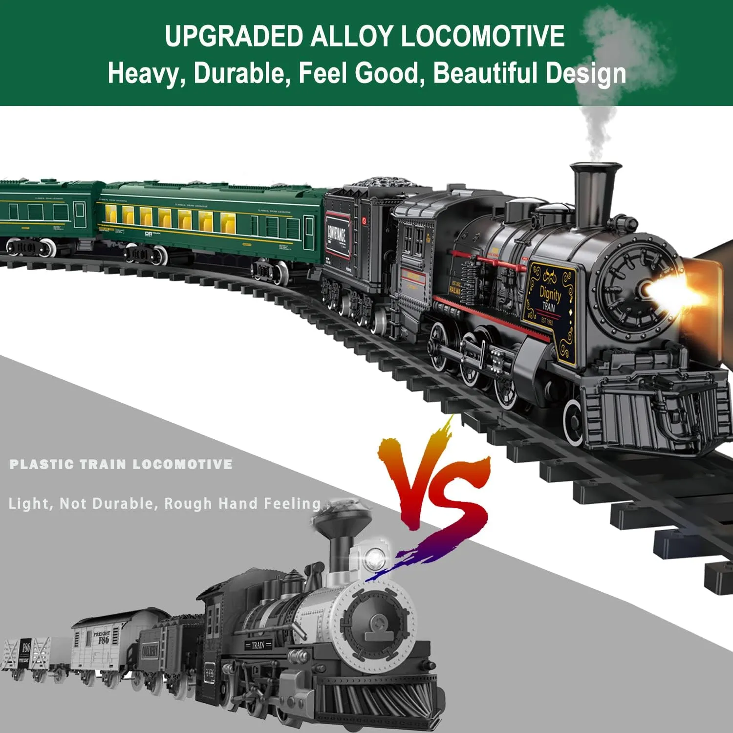 4 5 6 7 8   Years Old Green worth compliment ?? Electric Train Sets for Boys Girls Metal Alloy Christmas Trains Toys Steam Locomotive, Passenger Carriages, Tracks, Light & Sounds Rechargeable Birthday Gifts for Kids 3 