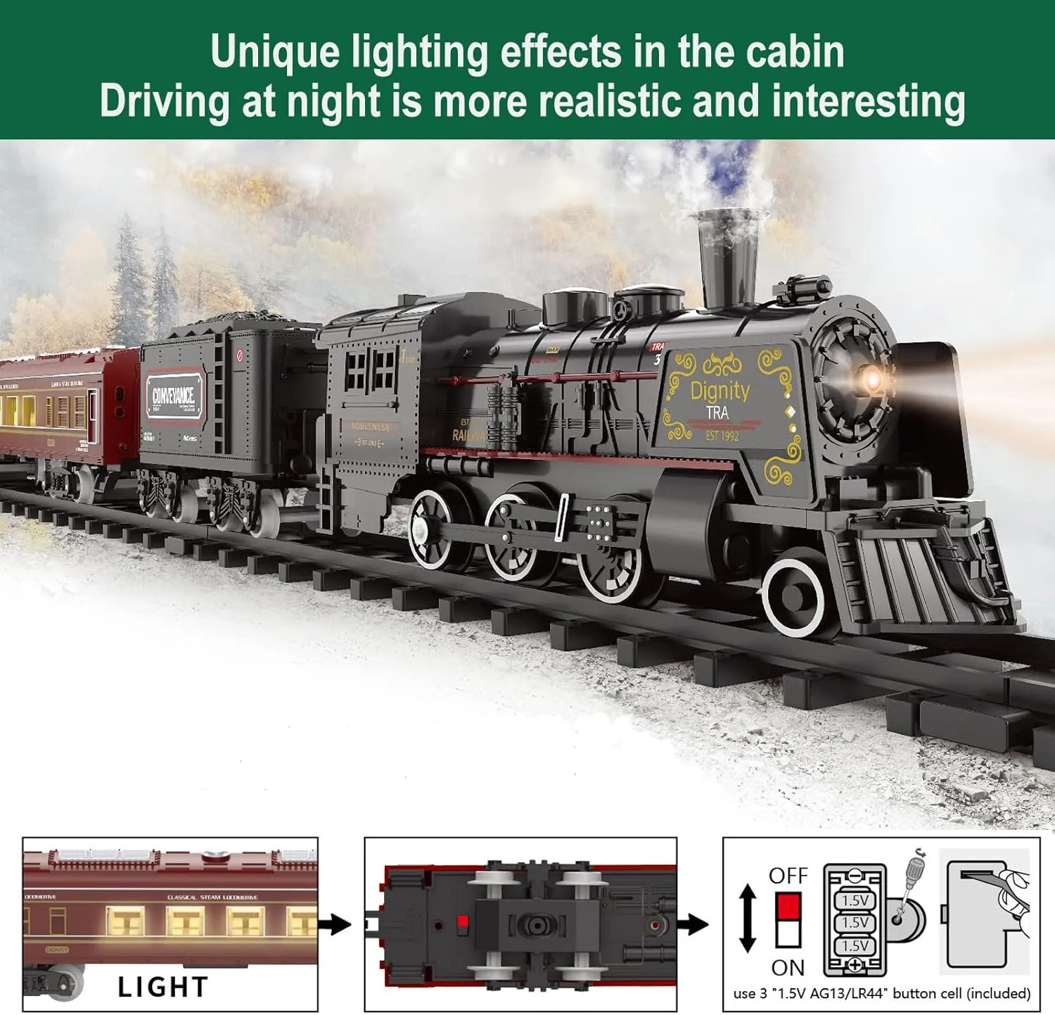 4 5 6 7 8   Years Old Green worth compliment ?? Electric Train Sets for Boys Girls Metal Alloy Christmas Trains Toys Steam Locomotive, Passenger Carriages, Tracks, Light & Sounds Rechargeable Birthday Gifts for Kids 3 