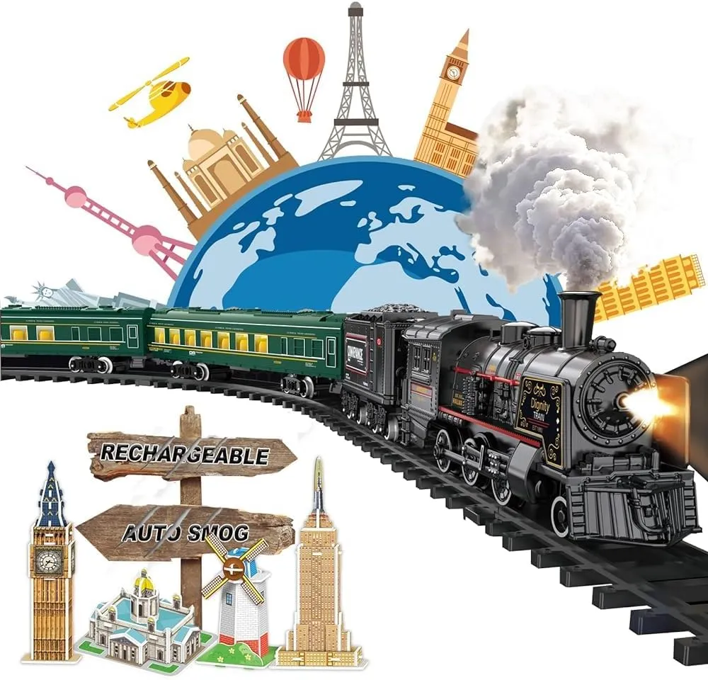 4 5 6 7 8   Years Old Green worth compliment ?? Electric Train Sets for Boys Girls Metal Alloy Christmas Trains Toys Steam Locomotive, Passenger Carriages, Tracks, Light & Sounds Rechargeable Birthday Gifts for Kids 3 