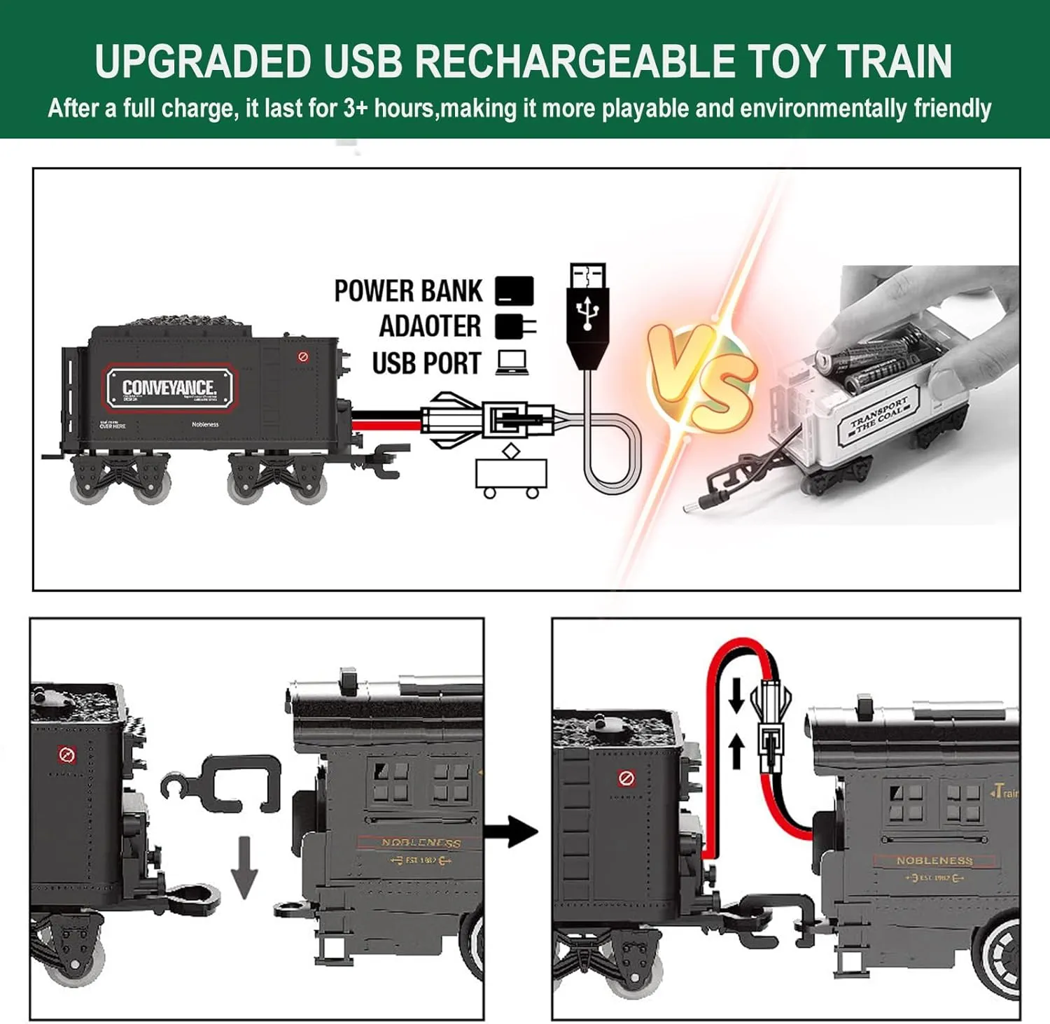 4 5 6 7 8   Years Old Green worth compliment ?? Electric Train Sets for Boys Girls Metal Alloy Christmas Trains Toys Steam Locomotive, Passenger Carriages, Tracks, Light & Sounds Rechargeable Birthday Gifts for Kids 3 