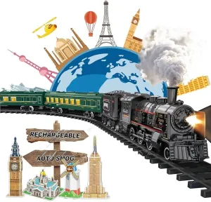 4 5 6 7 8   Years Old Green worth compliment ?? Electric Train Sets for Boys Girls Metal Alloy Christmas Trains Toys Steam Locomotive, Passenger Carriages, Tracks, Light & Sounds Rechargeable Birthday Gifts for Kids 3 