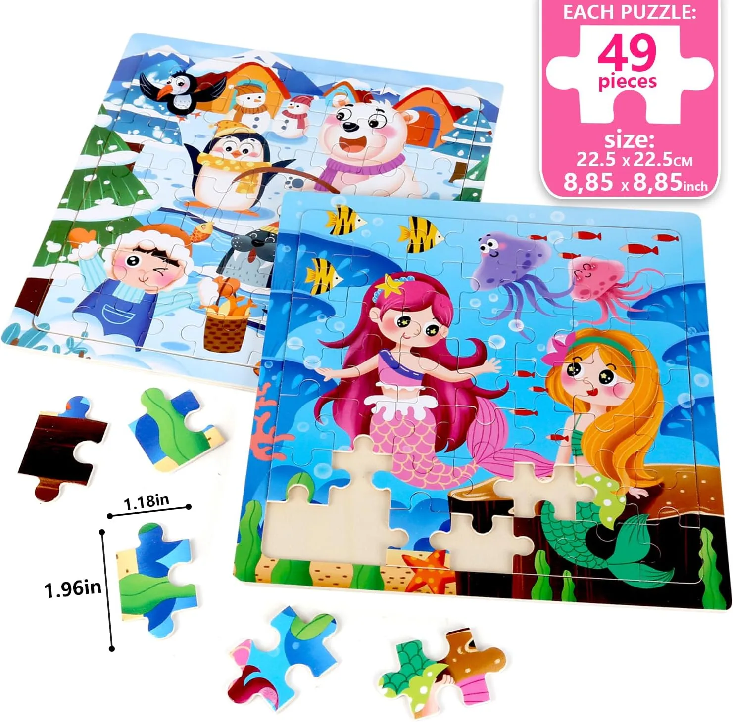 4-6 - 48 Pcs Wooden Realistic Montessori Toddler Puzzles Ages 3-5 - Princess Mermaid Insect per Learning Games for Boys and Girls 4-8 Year Olds 4SET Puzzles for Kids Ages 
