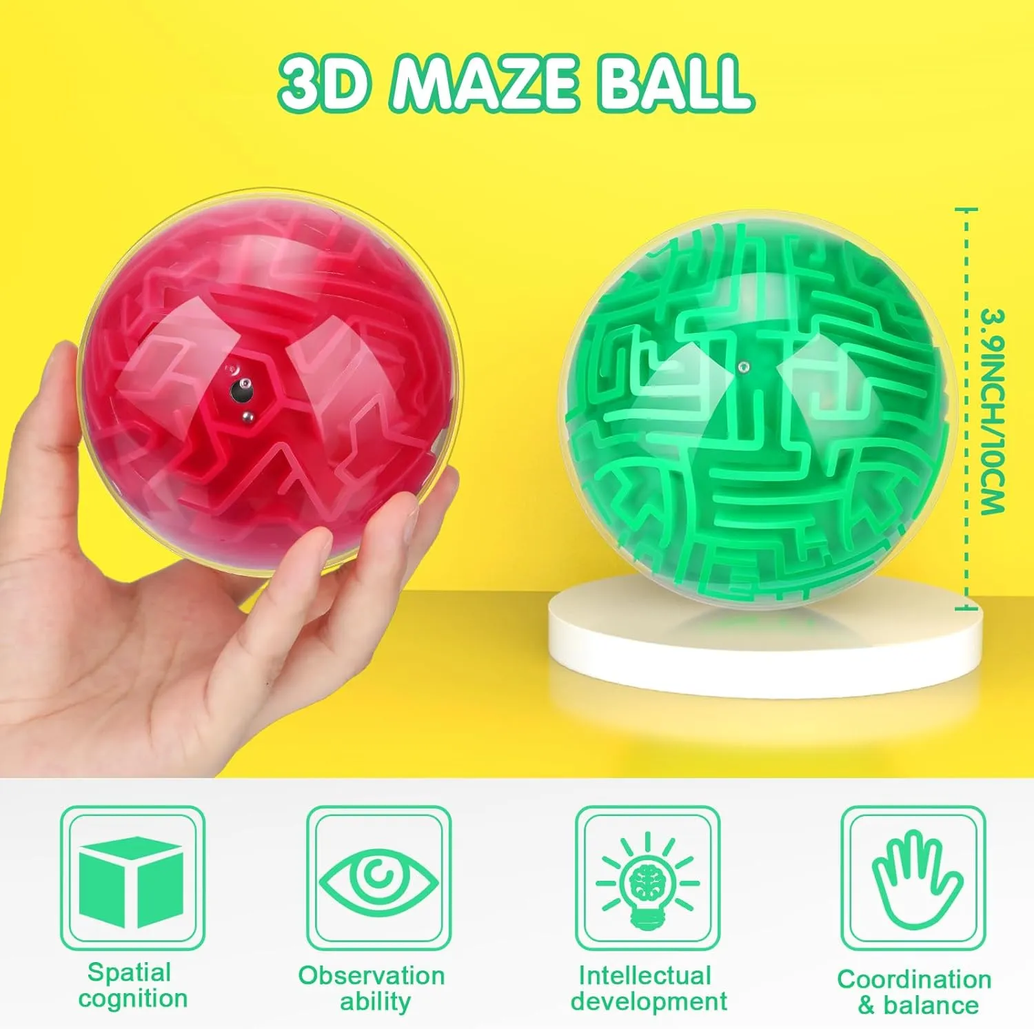 4 Inches Puzzle Toy Ball coincident mystique fossil speckle likelihood Sphere Educational Toys for Students Teens Adults(Green, Red) Sumind 2 Pieces Maze Ball 3D Maze Puzzle Brain Teasers Games Gravity 