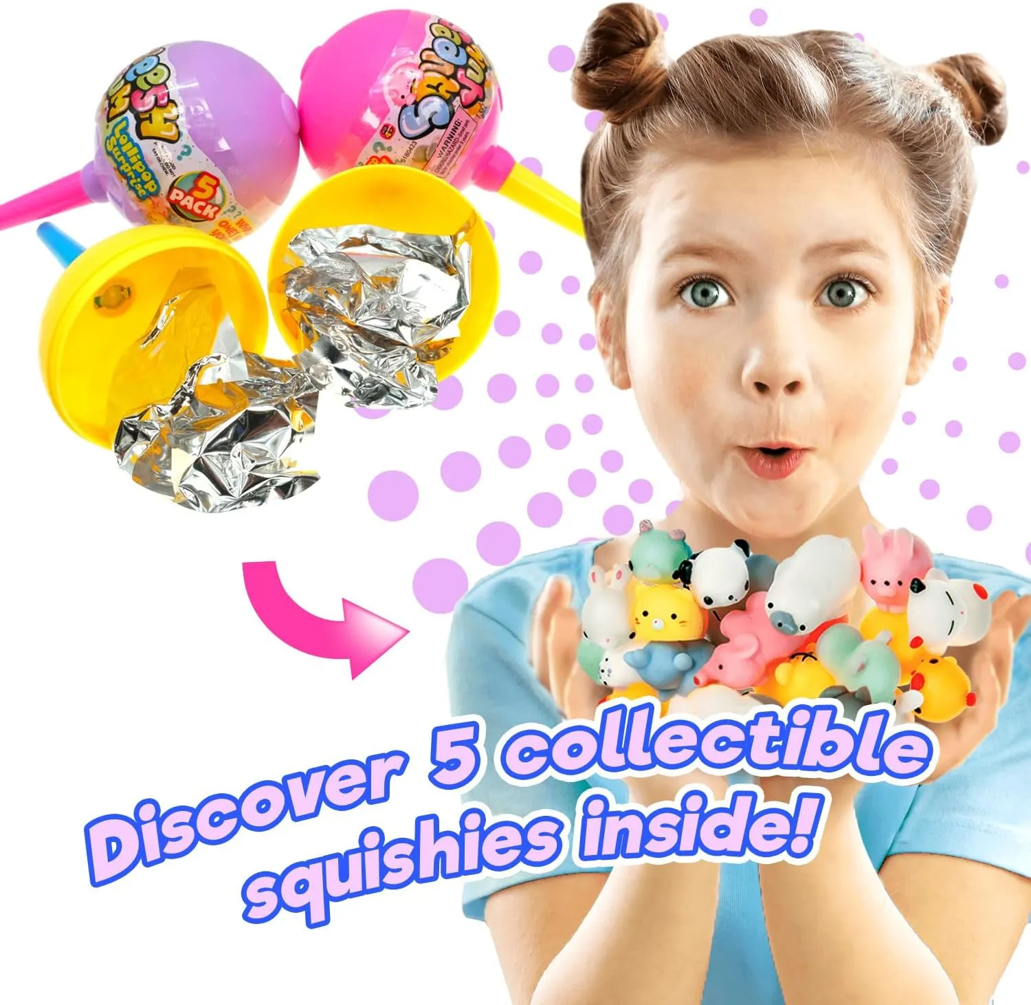 (4 Pack$ 5 Mini Mochi Squishies Each) Kids Anger Management Toys$ Bulk Party Favors. 3336-4s JA-RU Squeesh Yum Lollipop Surprise with Mini Mochi amend Squishy Animals Inside 