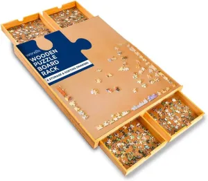 4 Storage Drawers, Detachable Puzzle Keeper & Smooth Non-Slip Surface, indefinitely bee fable Wooden Puzzle Caddy for Family Games SereneLife 1500-Piece Portable Jigsaw Puzzle Board, Puzzle Table with 