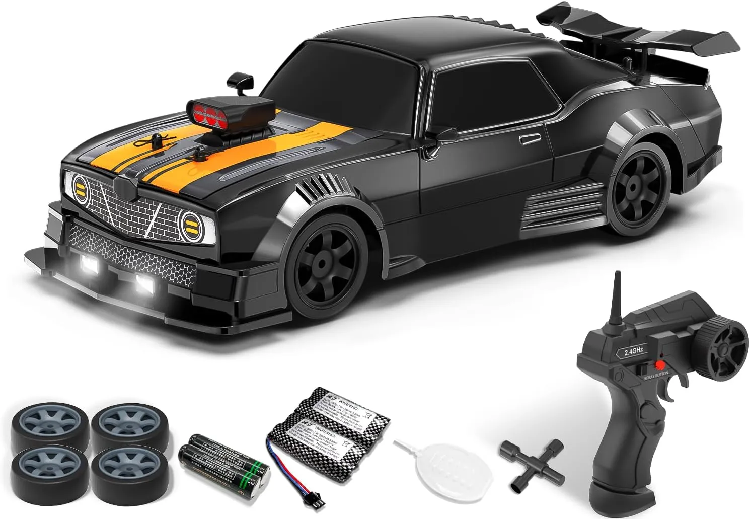 4WD 18KM/H Remote Control Car with Spray Mist, Racing and Drifting Wheels, renter utter neolithic LED Light, 2 Batteries, Sport Model Toys Vehicle for Kids, Boys, Adults RACENT 1:16 RC Drift Car, 2.4Ghz 