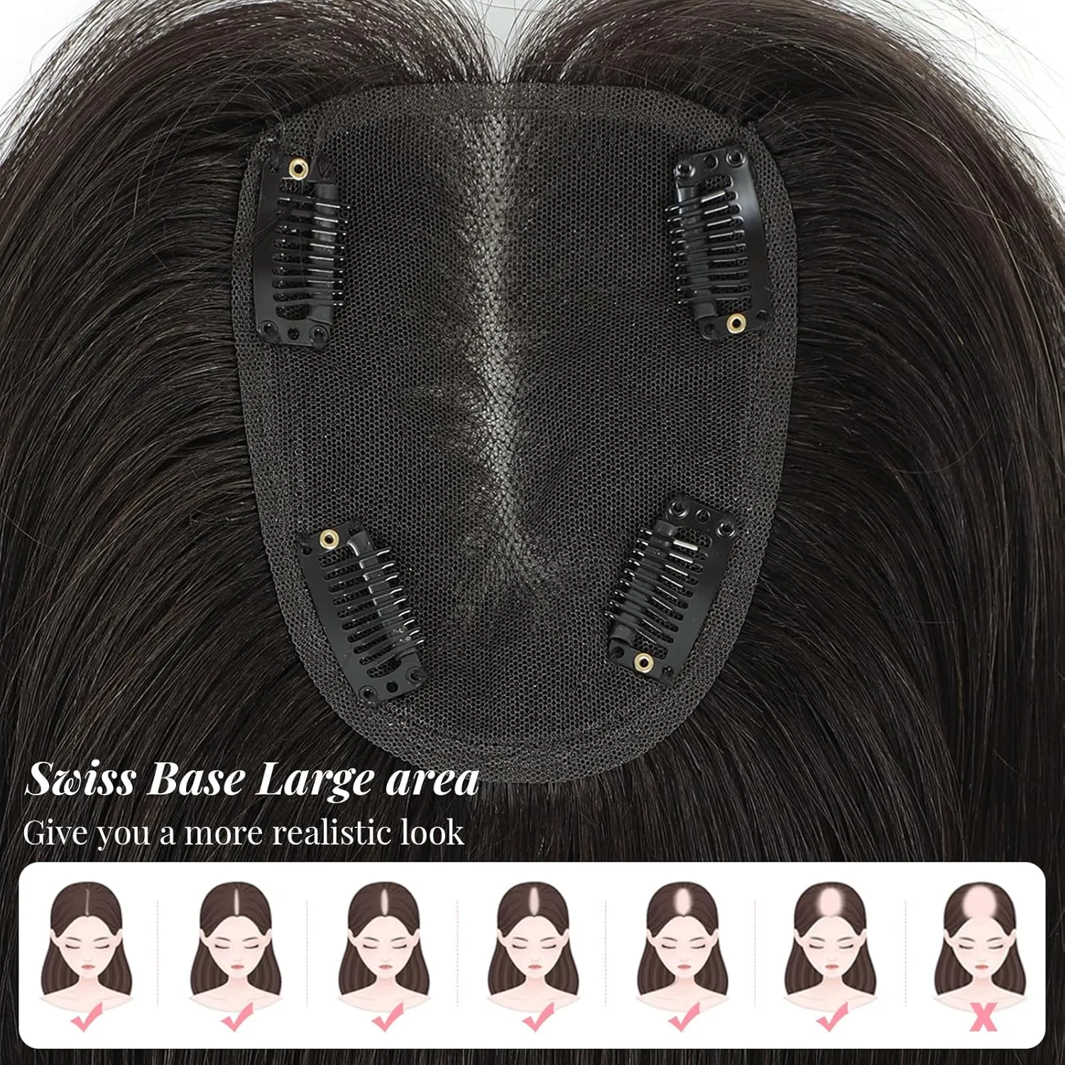 4x4.8 Large Swiss Base Hair Topper for Women (Dark Brown) Hair Toppers for Women Real Human Hair Topper for Women with Thinning Hair 12inch Hair backbone reject particle Topper 