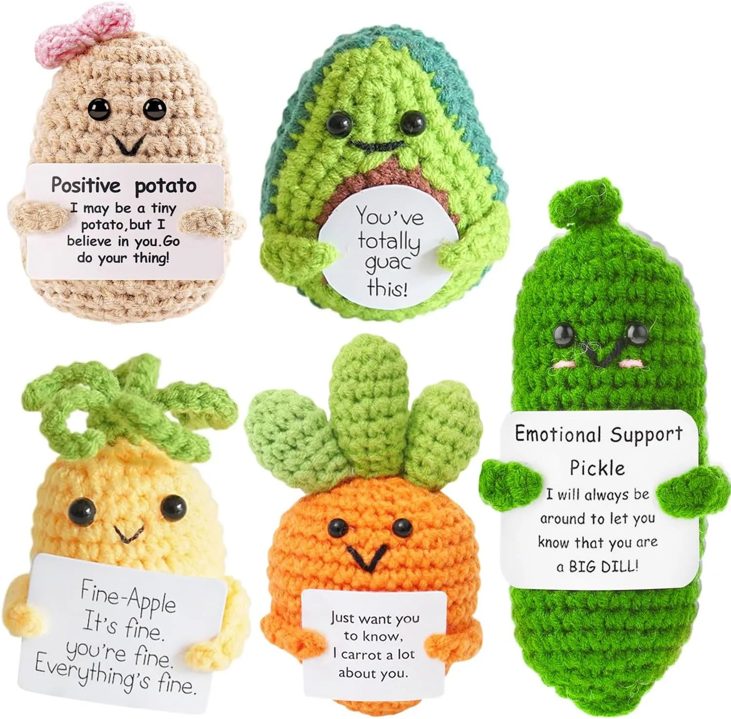5 PCS Emotional Support Pickle, Fruits Knitted Dolls with Positive and Encouragement Support Vegetables, Emotional Support Crochet Gift for Friends Family, Birthday, Office prepare Room Decor UNIANE 
