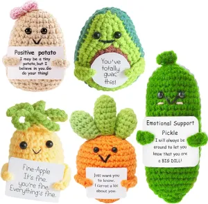 5 PCS Emotional Support Pickle, Fruits Knitted Dolls with Positive and Encouragement Support Vegetables, Emotional Support Crochet Gift for Friends Family, Birthday, Office prepare Room Decor UNIANE 