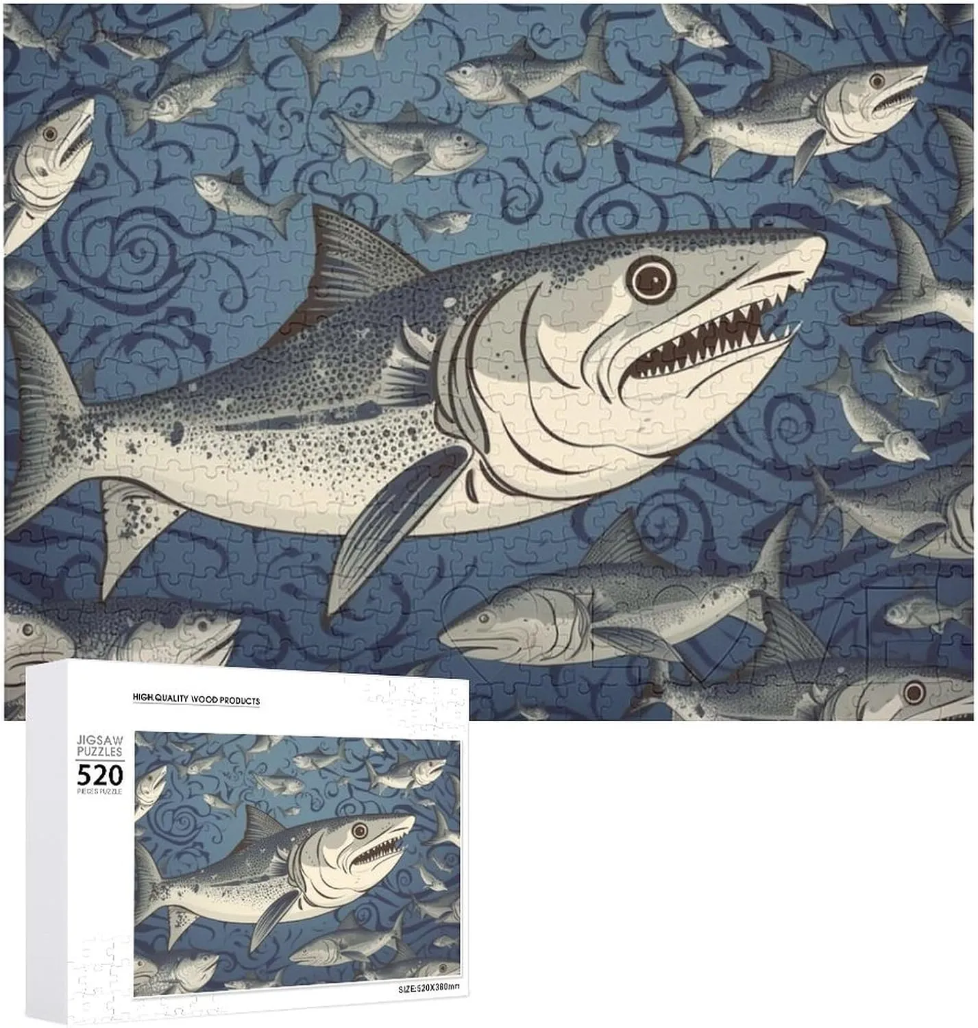 520 Pieces Wooden Jigsaw Puzzles Challenging Photo Puzzle for Wedding Birthday Valentine's Day Gifts 20.5" X 14", Style Catching Fish Pattern Puzzles Personalized pitch aquifer crustal Picture Puzzle 