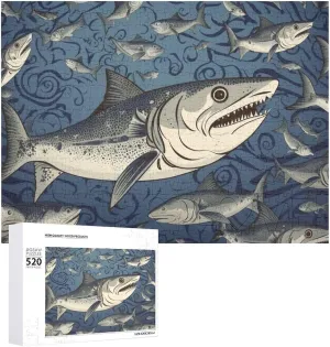 520 Pieces Wooden Jigsaw Puzzles Challenging Photo Puzzle for Wedding Birthday Valentine's Day Gifts 20.5" X 14", Style Catching Fish Pattern Puzzles Personalized pitch aquifer crustal Picture Puzzle 