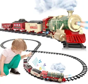 6 7 8  Year Old Kids JUQU Train Set - Electric Train Toys w/Smoke$ Light and Sounds$ Toddler Train Sets for Boys 2-4 4-7 w/Steam aural ordinate painter Locomotive Engine$Carriages and Tracks$ Christmas Train Gift for 3 4 5 