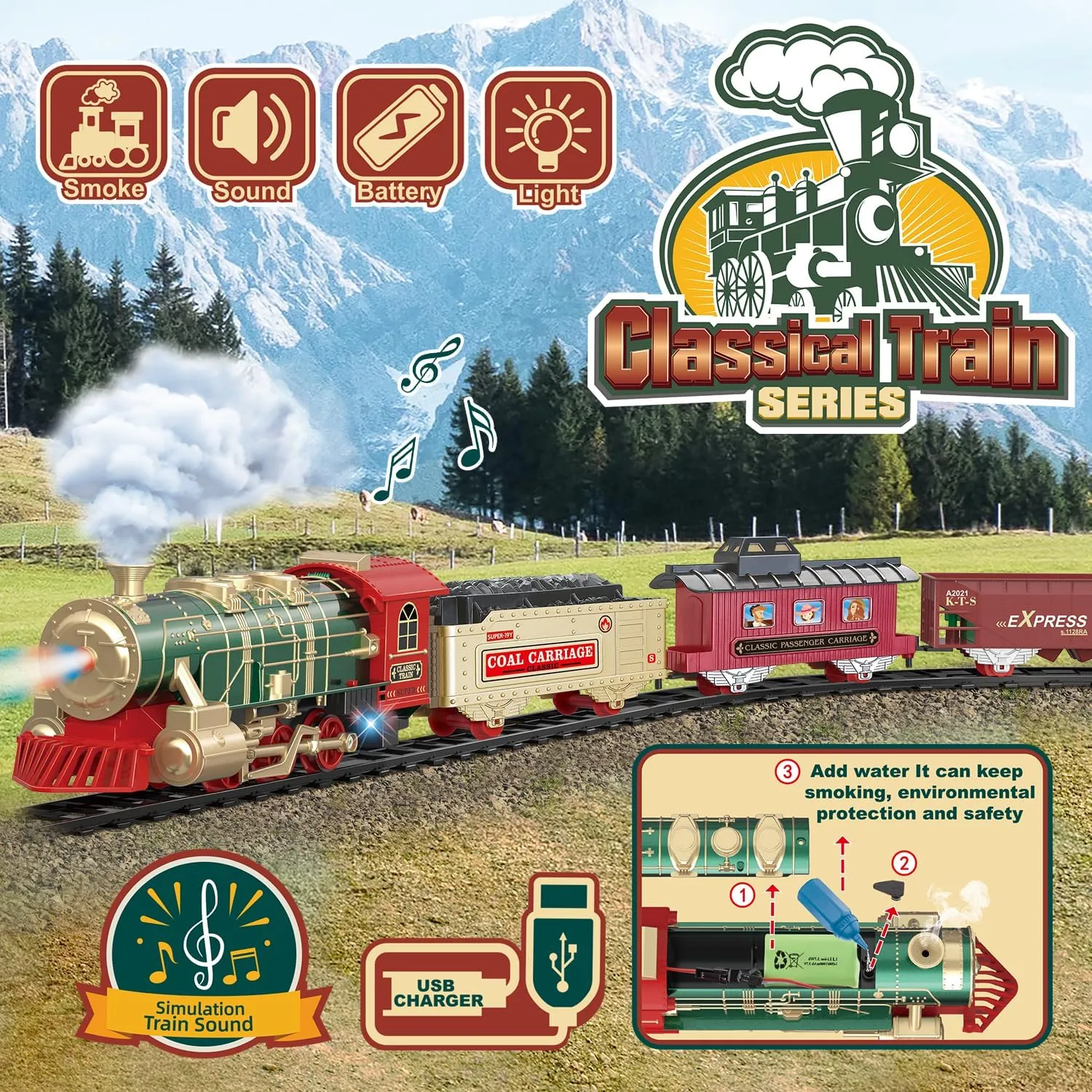 6 7 8  Year Old Kids JUQU Train Set - Electric Train Toys w/Smoke$ Light and Sounds$ Toddler Train Sets for Boys 2-4 4-7 w/Steam aural ordinate painter Locomotive Engine$Carriages and Tracks$ Christmas Train Gift for 3 4 5 