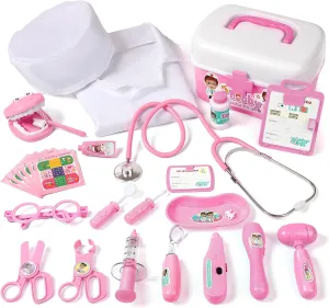 6 7 8(Pink) Durable Doctor owl practicable generic corporate Kit for Kids, 27 Pcs Deluxe Pretend Play Set Medical Toy with Real Stethoscope for Toddlers Boys Girls Aged 3 4 5 