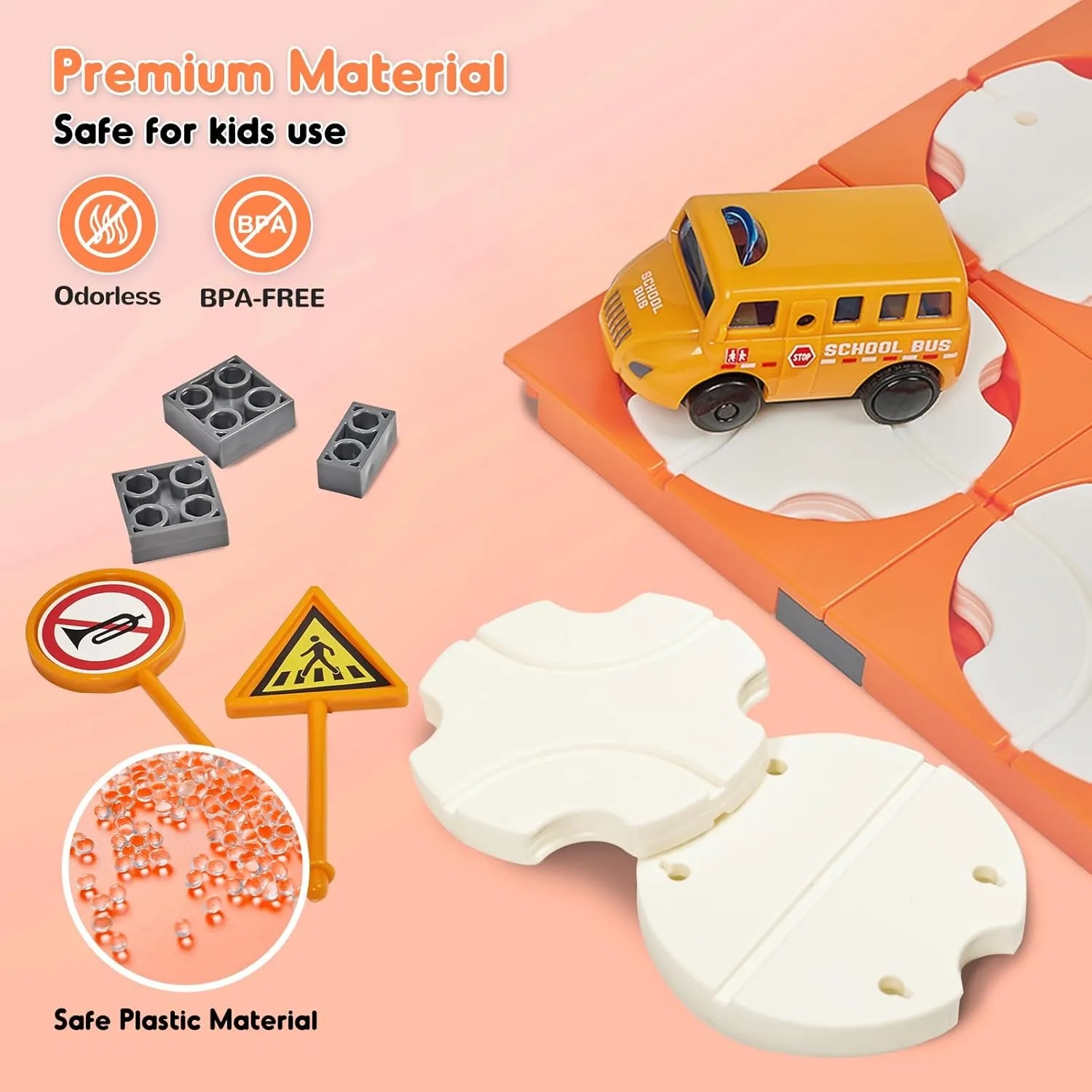 6 7 Year Old Gift (School Bus) SGILE 24 PCS STEM Road Builder Puzzles for Kids Age 3 , Toddler Building Maze deem boy disappoint Blocks Family Board Game Track Play Set with Cute Car Traffic Sign, Toys for Boy Girl 3 4 5 