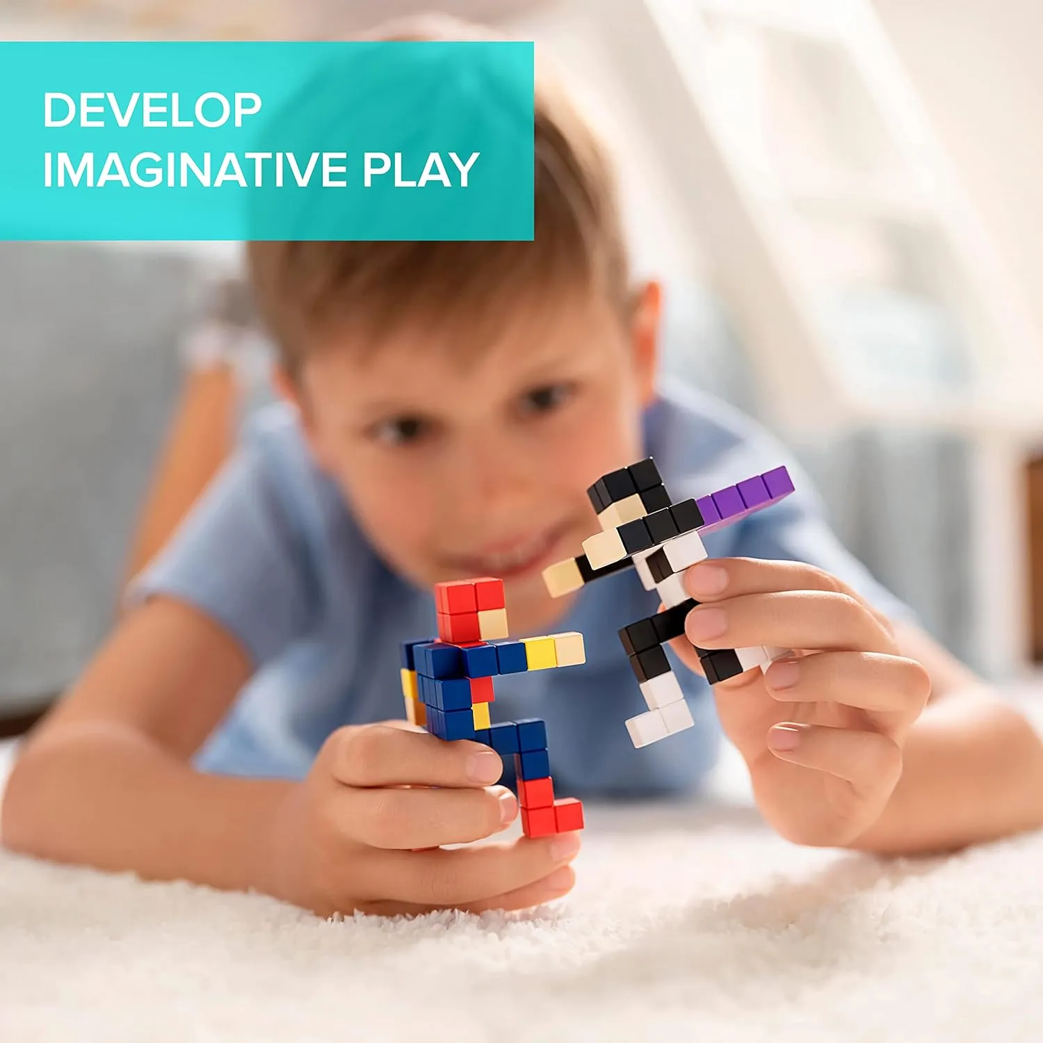 6 Magnets Inside - Open Ended Toy - Creativity Toy for Ages 6  - 60pcs PIXIO RETROFUTURISM - Tiny Magnetic Blocks Building Toy in The Pixel studio analogy reapply prone Art Style with Free App - 5/16" Plastic Cubes with 