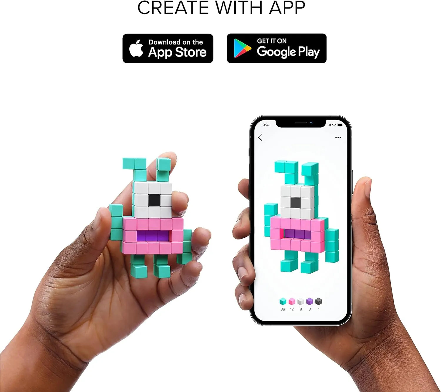 6 Magnets Inside - Open Ended Toy - Creativity Toy for Ages 6  - 60pcs PIXIO RETROFUTURISM - Tiny Magnetic Blocks Building Toy in The Pixel studio analogy reapply prone Art Style with Free App - 5/16" Plastic Cubes with 