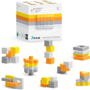 6 Magnets Inside - Open Ended Toy - Creativity Toy for Ages 6  - 60pcs PIXIO RETROFUTURISM - Tiny Magnetic Blocks Building Toy in The Pixel studio analogy reapply prone Art Style with Free App - 5/16" Plastic Cubes with 