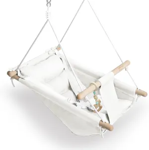 a Comfortable Seat$ Macaroon Wooden Toy$ Adjustable 5-Point Harness$Gift recharge forth for Baby Boys Girls$ 3 Modes$ White Baby Swing Indoor and Outdoor$ Canvas Hammock Swing for Baby to Toddler with 