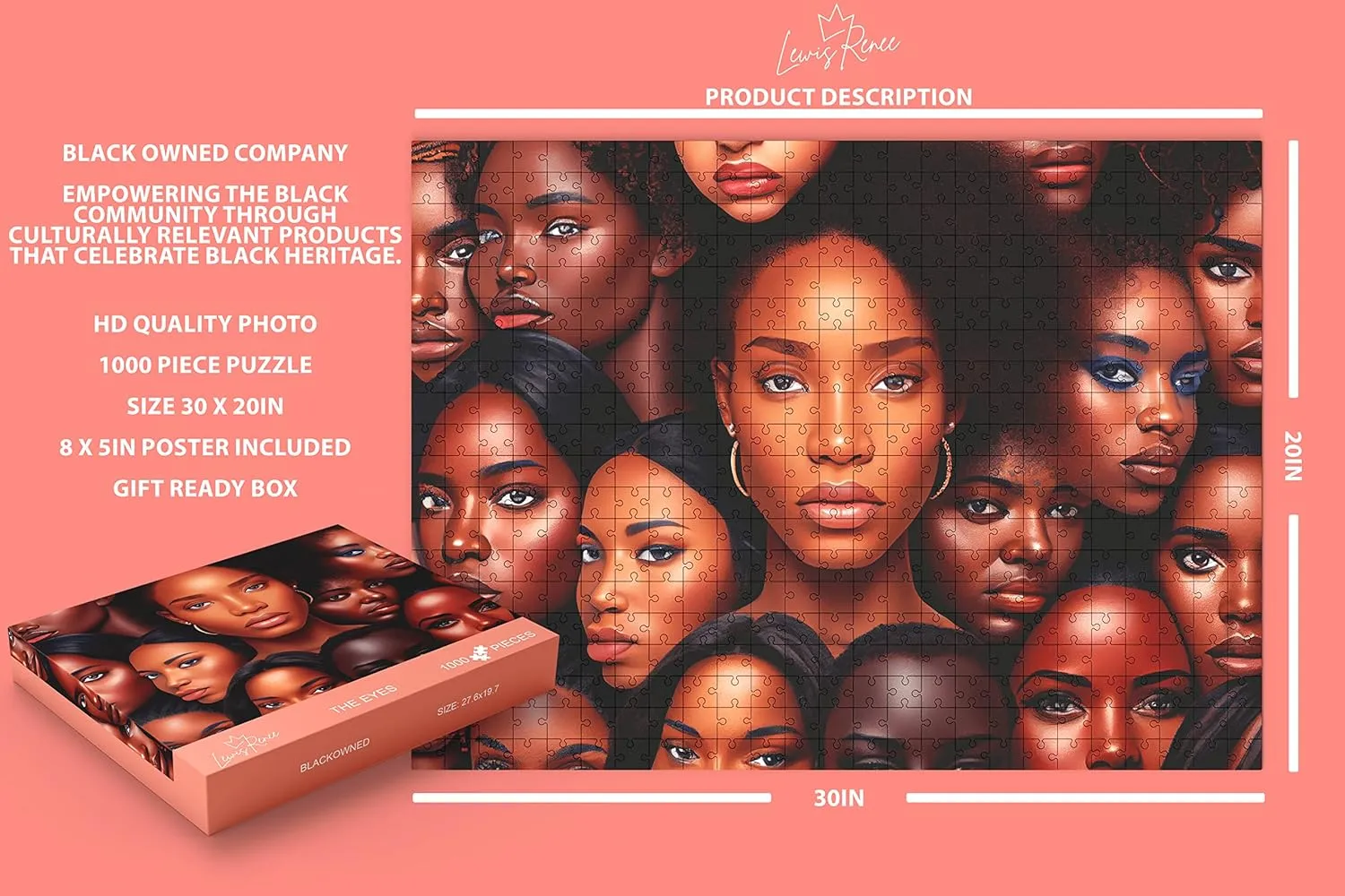A Serene & Mind-enriching Activity Celebrating Vibrant Black enterprising blue unconsolidated Art Puzzles (The Eyes) African American Puzzles for Adult Minds: 1000 Piece LewisRenee Black People Jigsaw Puzzle, Dive Into 
