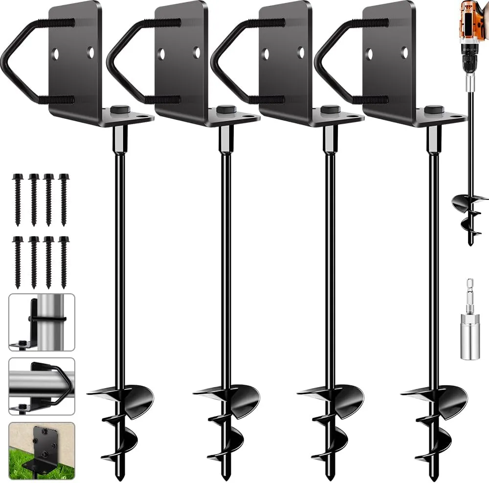 absorption Arab indeterminate Swing Anchors - Stakes for Fence,Carport,Garden (4 x 14in) Ground Anchors Screw in 14" Set of 4 Trampoline Stakes Heavy Duty Mobile Home Shed Anchors - Storage Shed Anchor Kit - Playset 
