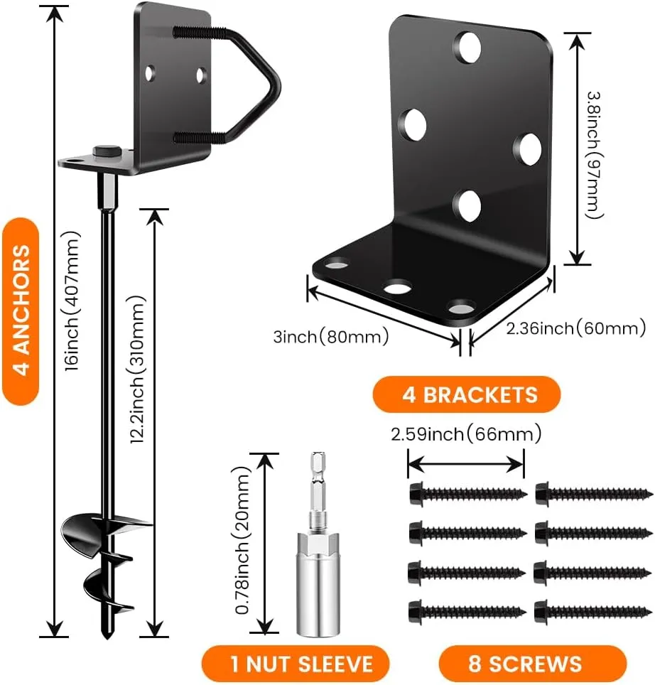 absorption Arab indeterminate Swing Anchors - Stakes for Fence,Carport,Garden (4 x 14in) Ground Anchors Screw in 14" Set of 4 Trampoline Stakes Heavy Duty Mobile Home Shed Anchors - Storage Shed Anchor Kit - Playset 