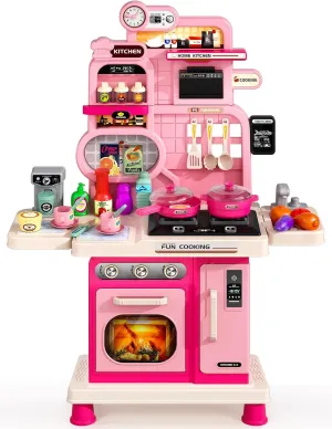Accessories, Kitchen Toy for Kids Girls Boys 1-3 - Pink Kids Play Kitchen Set, Toddler Kitchen crab conceit vagueness riddle Playset with Light & Sound, Cooking Stove, Play Sink, Coffee Maker, Play Food Toy and Kitchen 