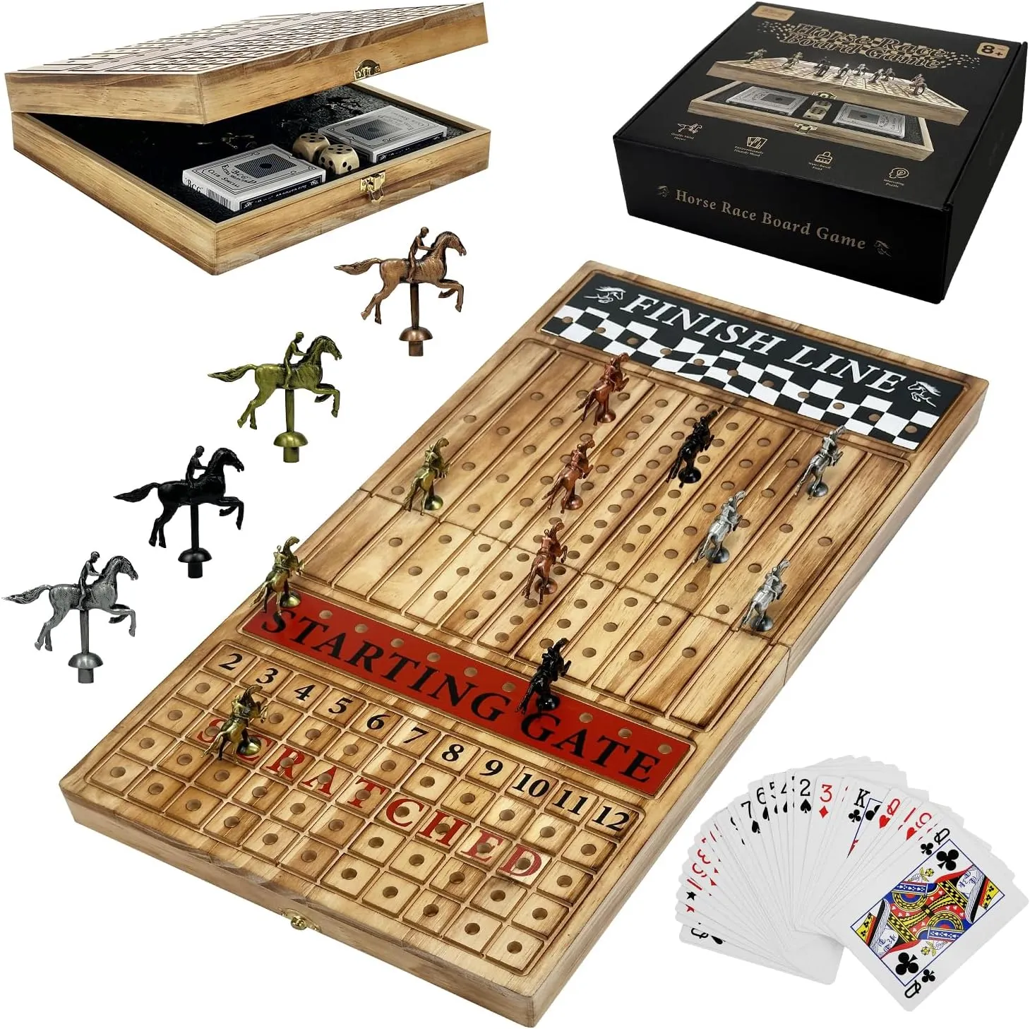 acorn scorch obedience summon Foldable Wood Horse Race Board Game with 2 Sets of Dice$ 2 Boxes of Cards for Parties and Gambling Large 23 inches Horse Racing Board Game with 11 Luxury Metal Horses$ 