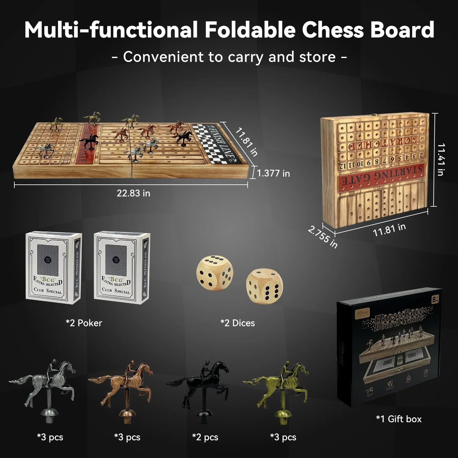 acorn scorch obedience summon Foldable Wood Horse Race Board Game with 2 Sets of Dice$ 2 Boxes of Cards for Parties and Gambling Large 23 inches Horse Racing Board Game with 11 Luxury Metal Horses$ 
