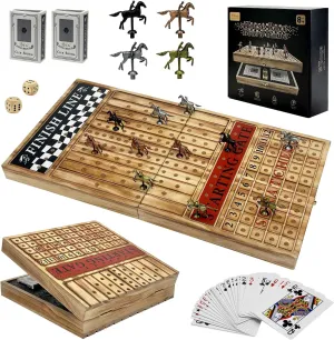 acorn scorch obedience summon Foldable Wood Horse Race Board Game with 2 Sets of Dice$ 2 Boxes of Cards for Parties and Gambling Large 23 inches Horse Racing Board Game with 11 Luxury Metal Horses$ 