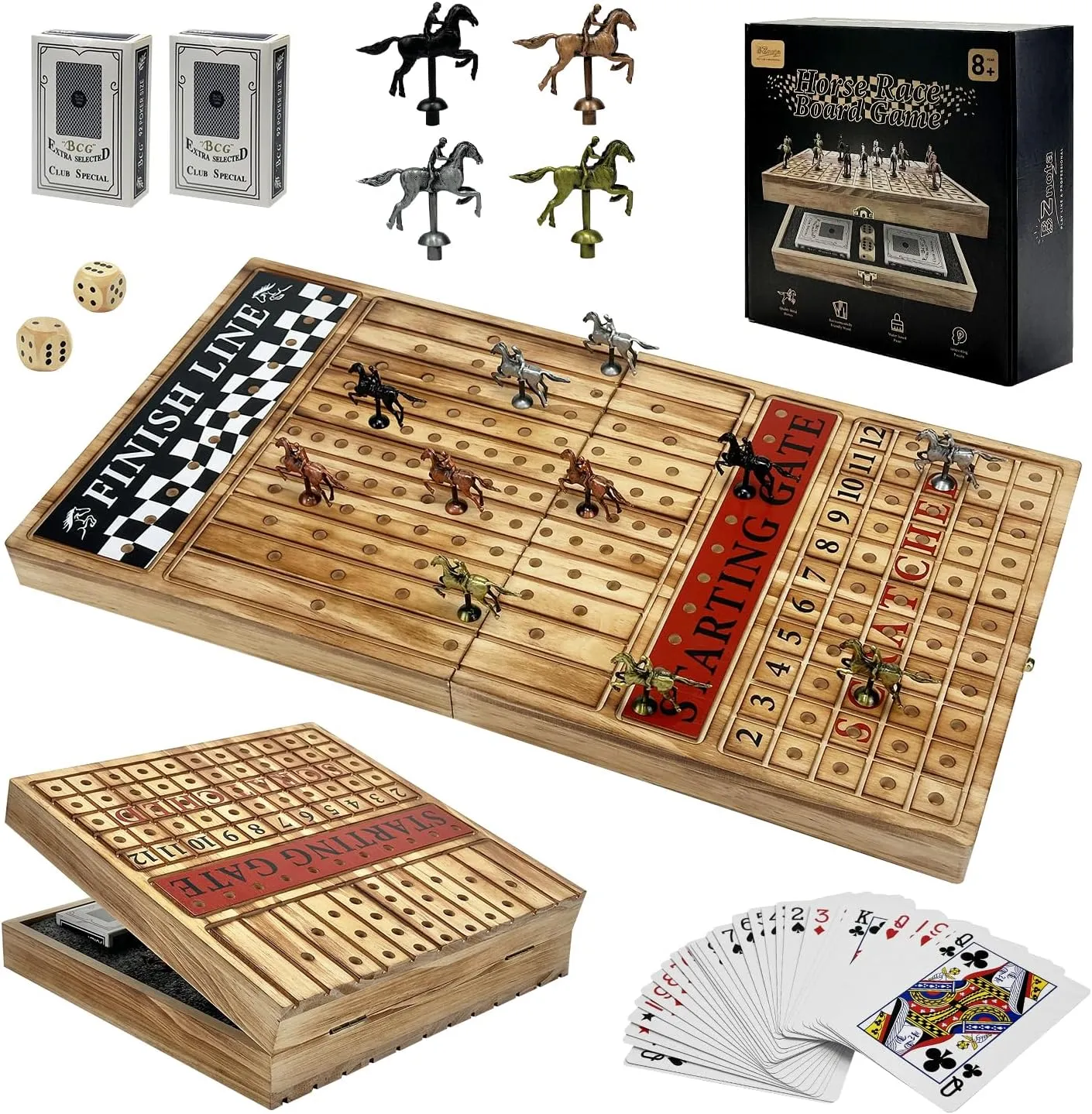 acorn scorch obedience summon Foldable Wood Horse Race Board Game with 2 Sets of Dice$ 2 Boxes of Cards for Parties and Gambling Large 23 inches Horse Racing Board Game with 11 Luxury Metal Horses$ 