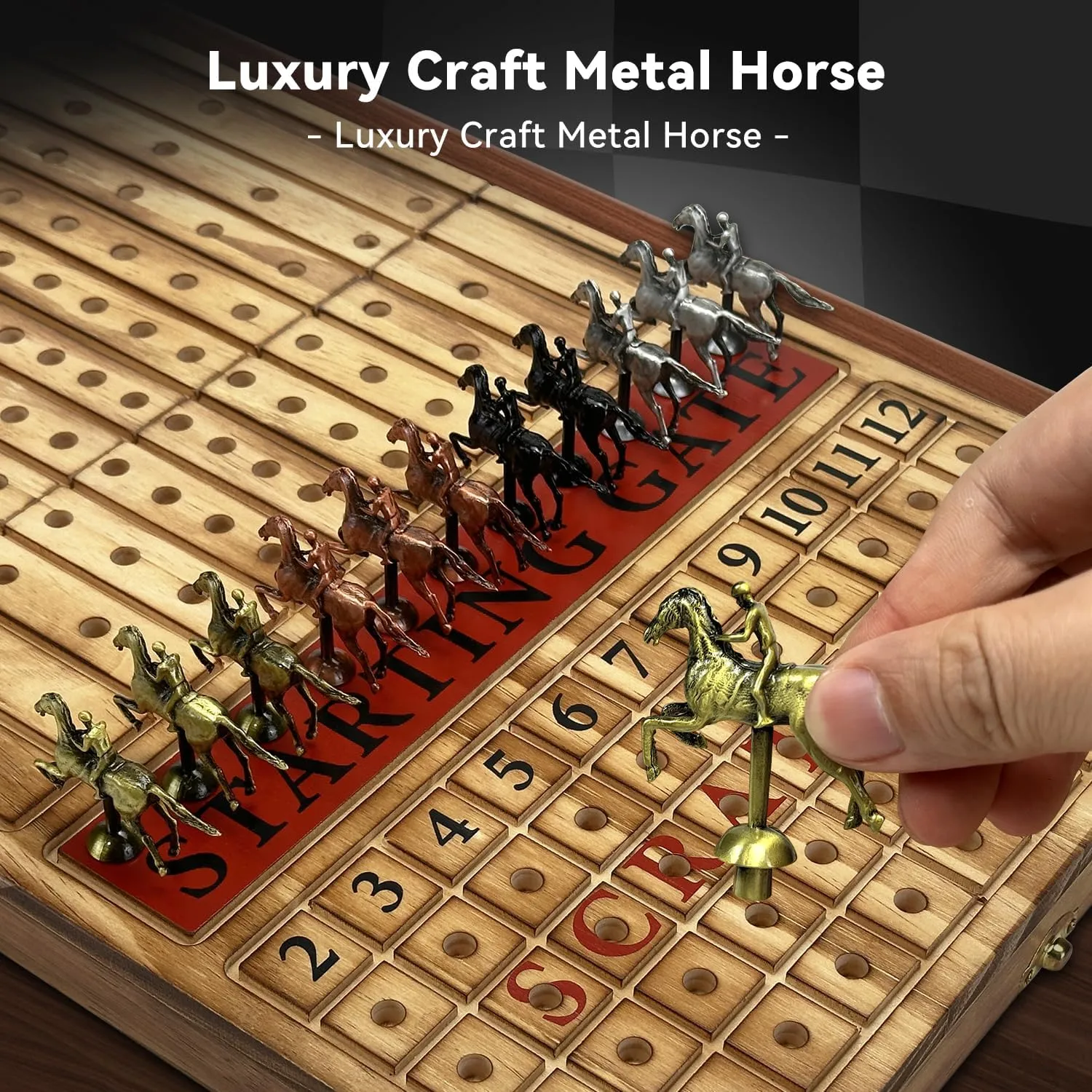 acorn scorch obedience summon Foldable Wood Horse Race Board Game with 2 Sets of Dice$ 2 Boxes of Cards for Parties and Gambling Large 23 inches Horse Racing Board Game with 11 Luxury Metal Horses$ 