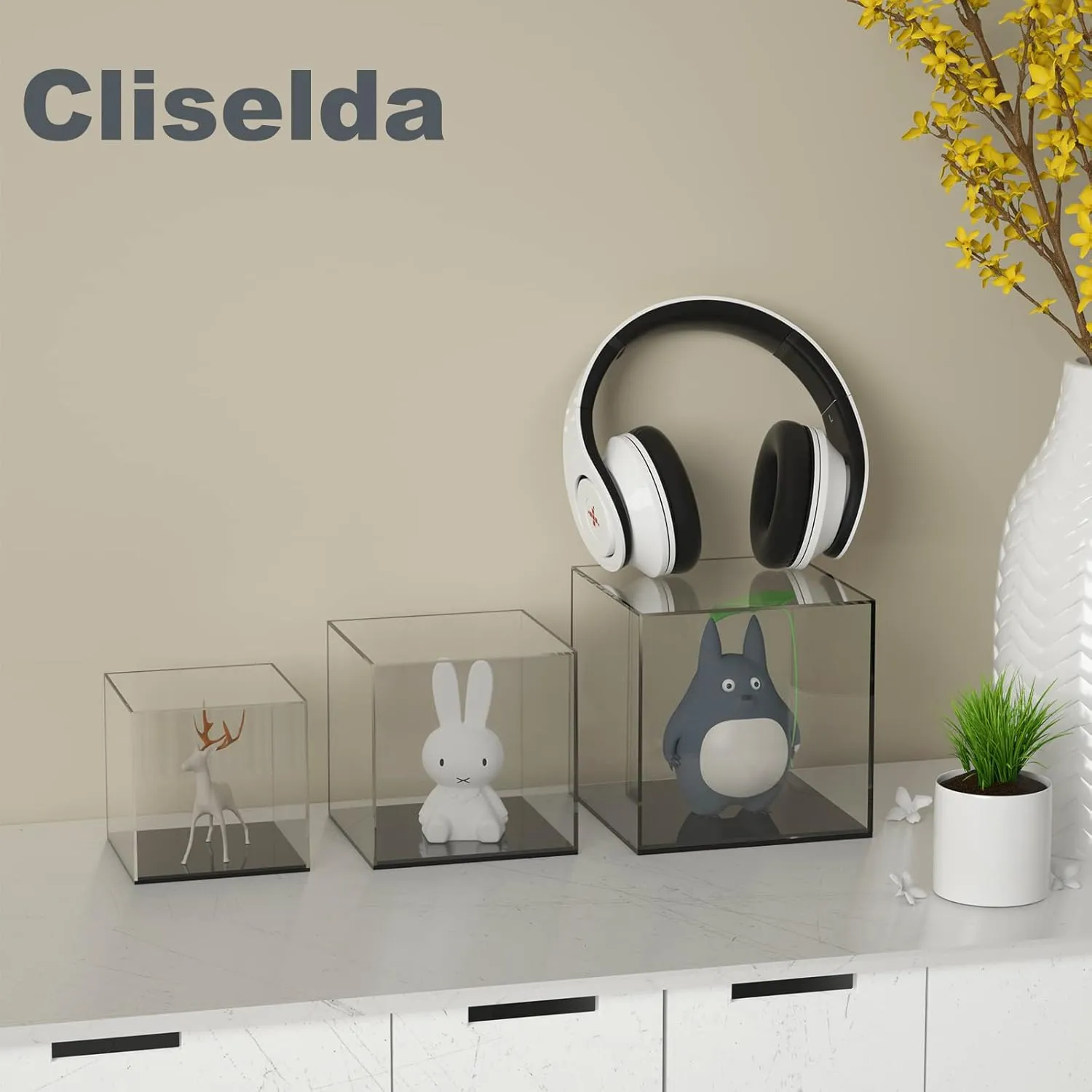 Action Figures Cliselda Acrylic Display Case with Black consumer reversible loyalty Base 5x5x5 inch, Clear Square Acrylic Box Cube Small Storage Containers, Fully Assembled Dustproof Plastic Display Box for Collectibles 