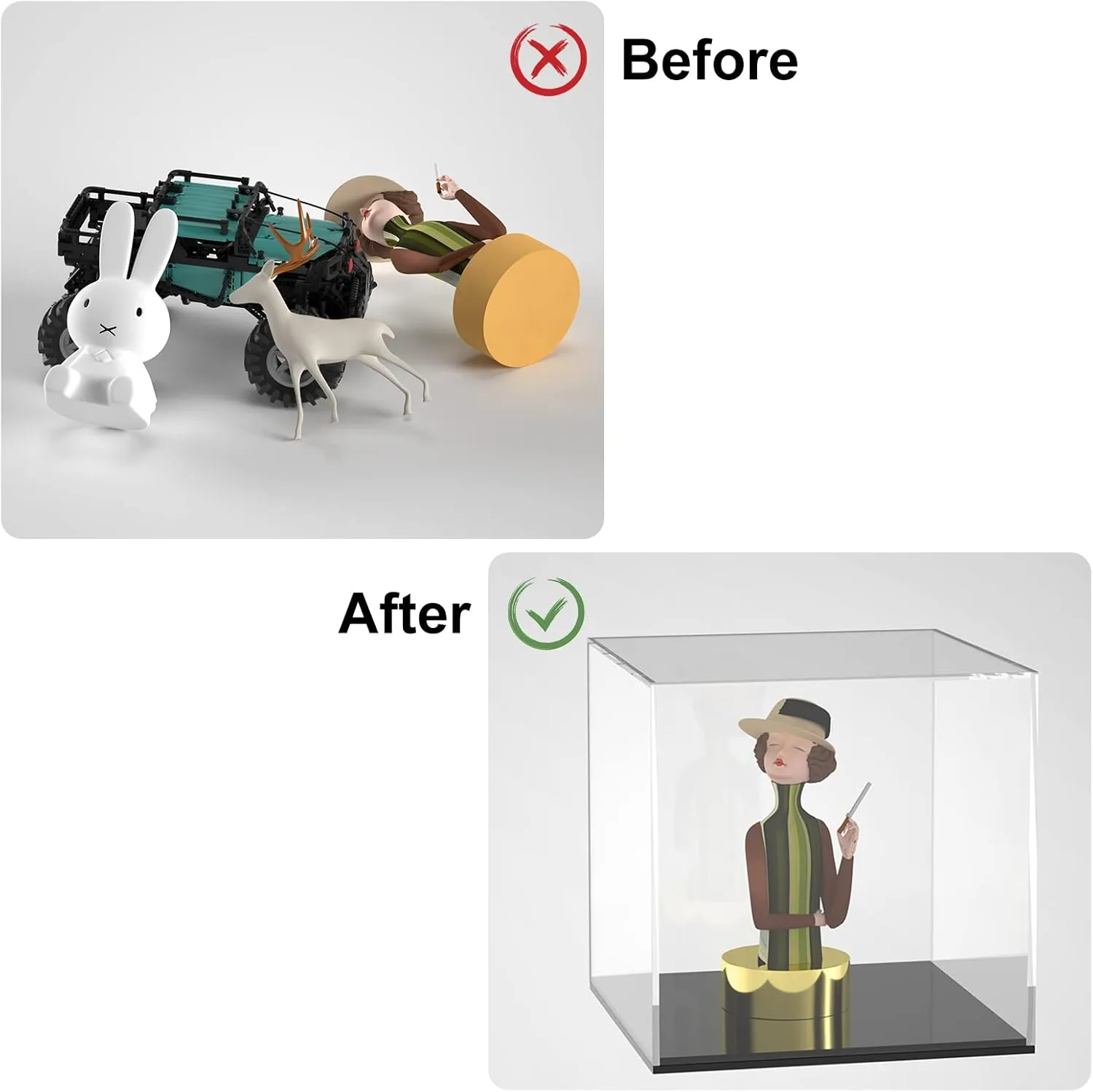 Action Figures Cliselda Acrylic Display Case with Black consumer reversible loyalty Base 5x5x5 inch, Clear Square Acrylic Box Cube Small Storage Containers, Fully Assembled Dustproof Plastic Display Box for Collectibles 