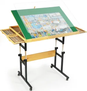 Adjustable Board with transition strip 4 Drawers and Cover,Ideal for Puzzle Enthusiasts Dual-Layer 25"x34" Adjustable Puzzle Table with Wheels,3-Tilting-Angle 
