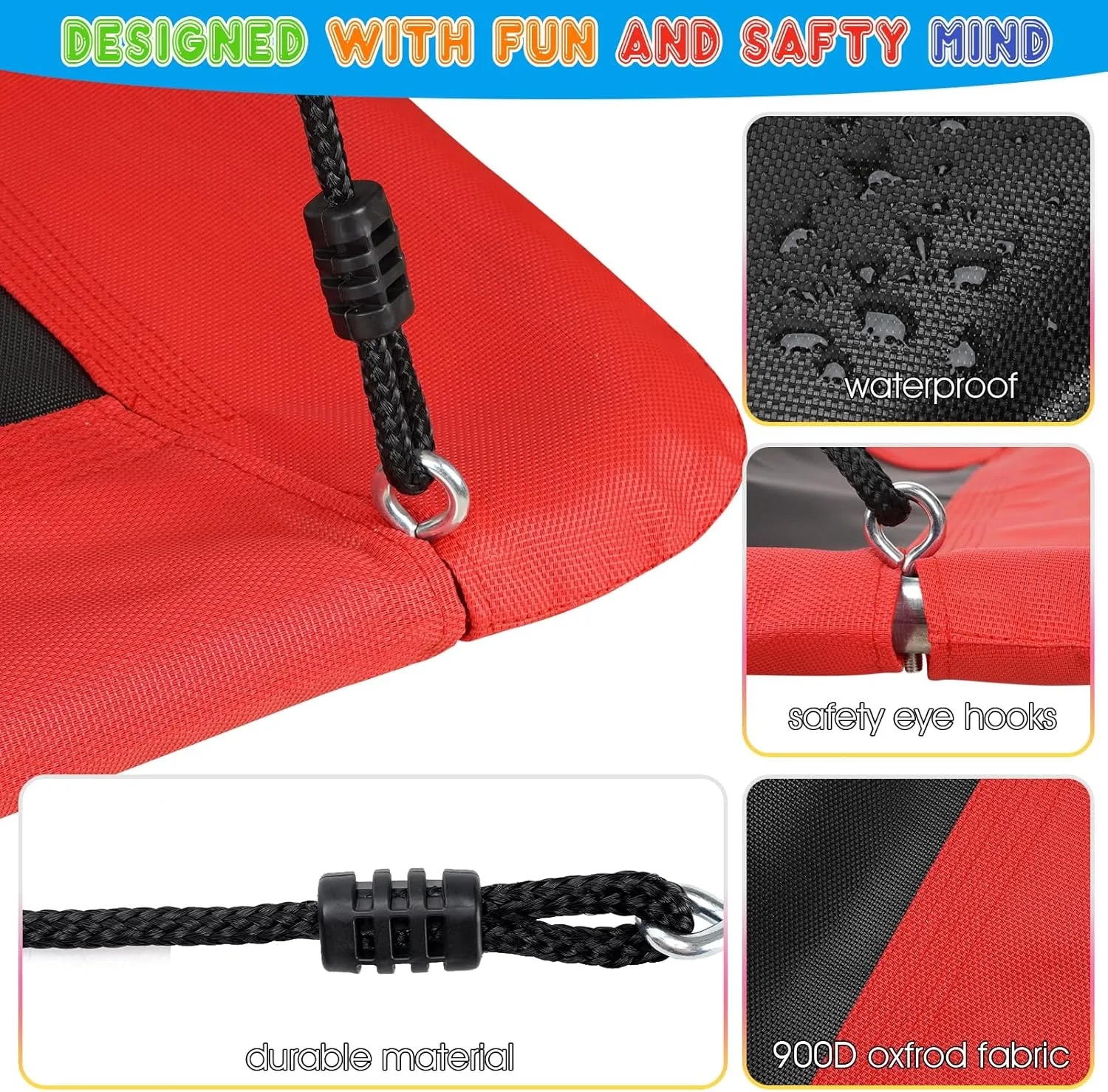 Adjustable Swivel Ropes (Red$ Rectangle) Tree Platform Swing for Kids and Adults - 700lb Hanging hunter prey Kit | Rectangle Giant Outdoor Swing Bed for Backyard Indoor | Durable Steel Frame$ 