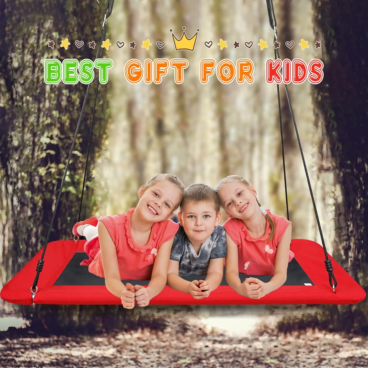 Adjustable Swivel Ropes (Red$ Rectangle) Tree Platform Swing for Kids and Adults - 700lb Hanging hunter prey Kit | Rectangle Giant Outdoor Swing Bed for Backyard Indoor | Durable Steel Frame$ 