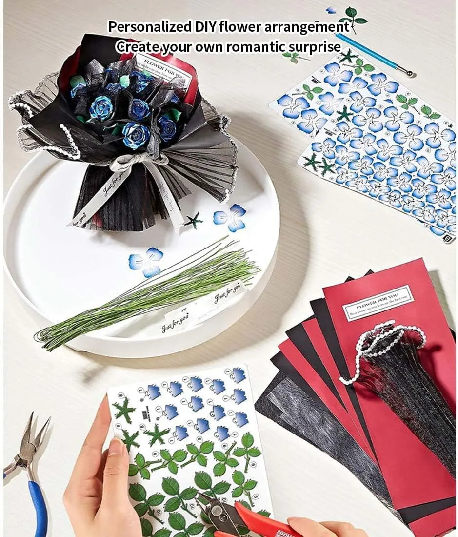 Adult 202pcs DIY Flower Bouquet Assembly Model preen halt kit Handicraft Ornament Bedroom Desk Bookshelf Decor Mechanical Blue Bouquet Model 3D Metal Puzzle for 