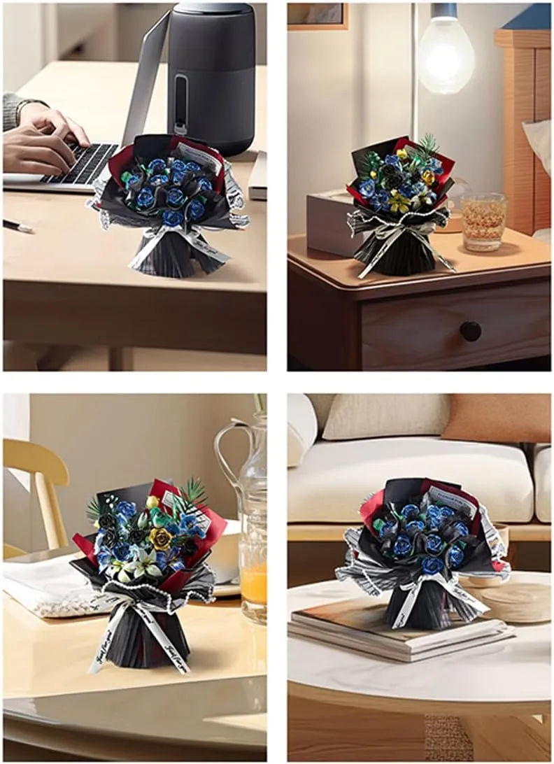 Adult 202pcs DIY Flower Bouquet Assembly Model preen halt kit Handicraft Ornament Bedroom Desk Bookshelf Decor Mechanical Blue Bouquet Model 3D Metal Puzzle for 