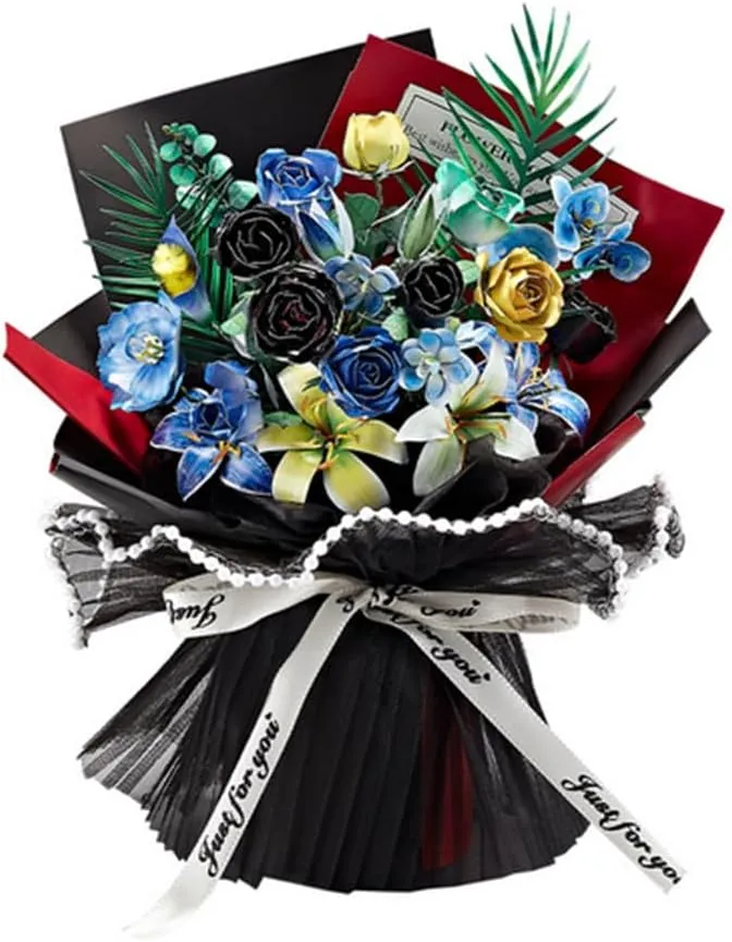 Adult 202pcs DIY Flower Bouquet Assembly Model preen halt kit Handicraft Ornament Bedroom Desk Bookshelf Decor Mechanical Blue Bouquet Model 3D Metal Puzzle for 