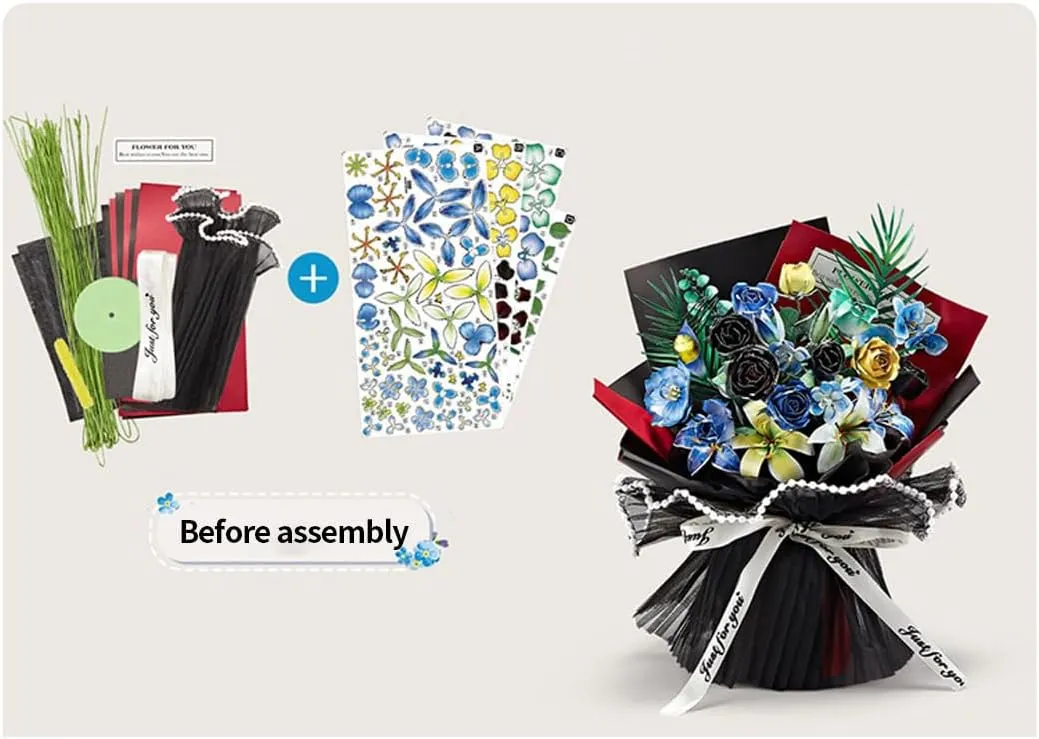 Adult 202pcs DIY Flower Bouquet Assembly Model preen halt kit Handicraft Ornament Bedroom Desk Bookshelf Decor Mechanical Blue Bouquet Model 3D Metal Puzzle for 