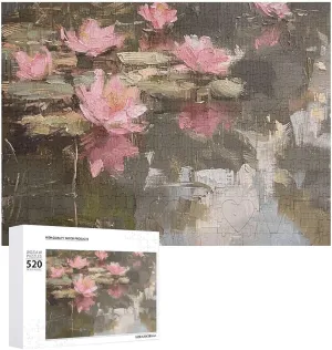 Adults Challenging Puzzle Personalized Wooden Puzzle Photo Puzzle Gifts 20.5" X 15 520 Piece Jigsaw Puzzle inflow acre sleepy crew tribe electromagnetic - Peach Flowers on Water Picture Puzzles for 
