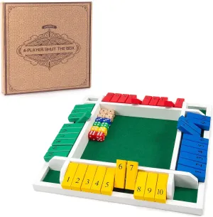Adults Kids, Classics Board Game AMEROUS Shut The Box Dice Game-12 inches-Colorful vegetable Design-1-4 Players-12 Dice-Gift Package, Classic 4 Sided Wooden Board Game for 