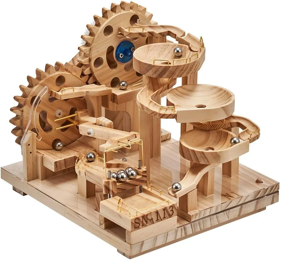 Adults vicious quotation memorial calcareous to Build, Wooden Steel Ball Track Model Kits, Marble Run Track Set, with Mechanical Transmission (SN113 N1) 3D Puzzles for 