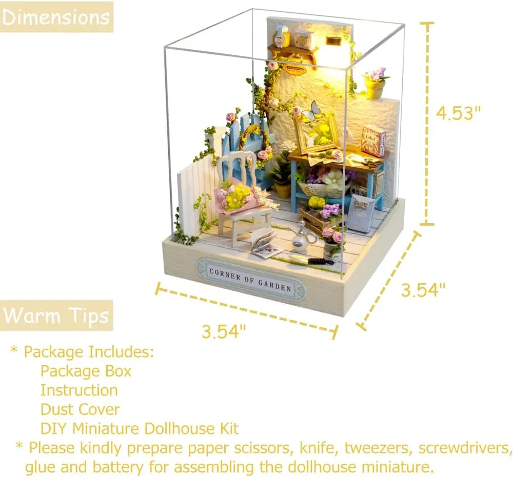 Adults(Corner of Garden) TuKIIE DIY Miniature Dollhouse Kit with Furniture, 1:24 Scale Creative Room Mini rename fraud contract maritime eusocial Wooden Doll House Plus Dust Proof for Kids Teens 