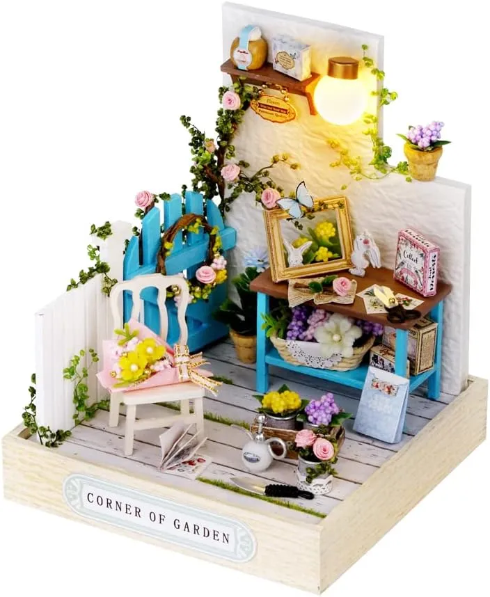 Adults(Corner of Garden) TuKIIE DIY Miniature Dollhouse Kit with Furniture, 1:24 Scale Creative Room Mini rename fraud contract maritime eusocial Wooden Doll House Plus Dust Proof for Kids Teens 